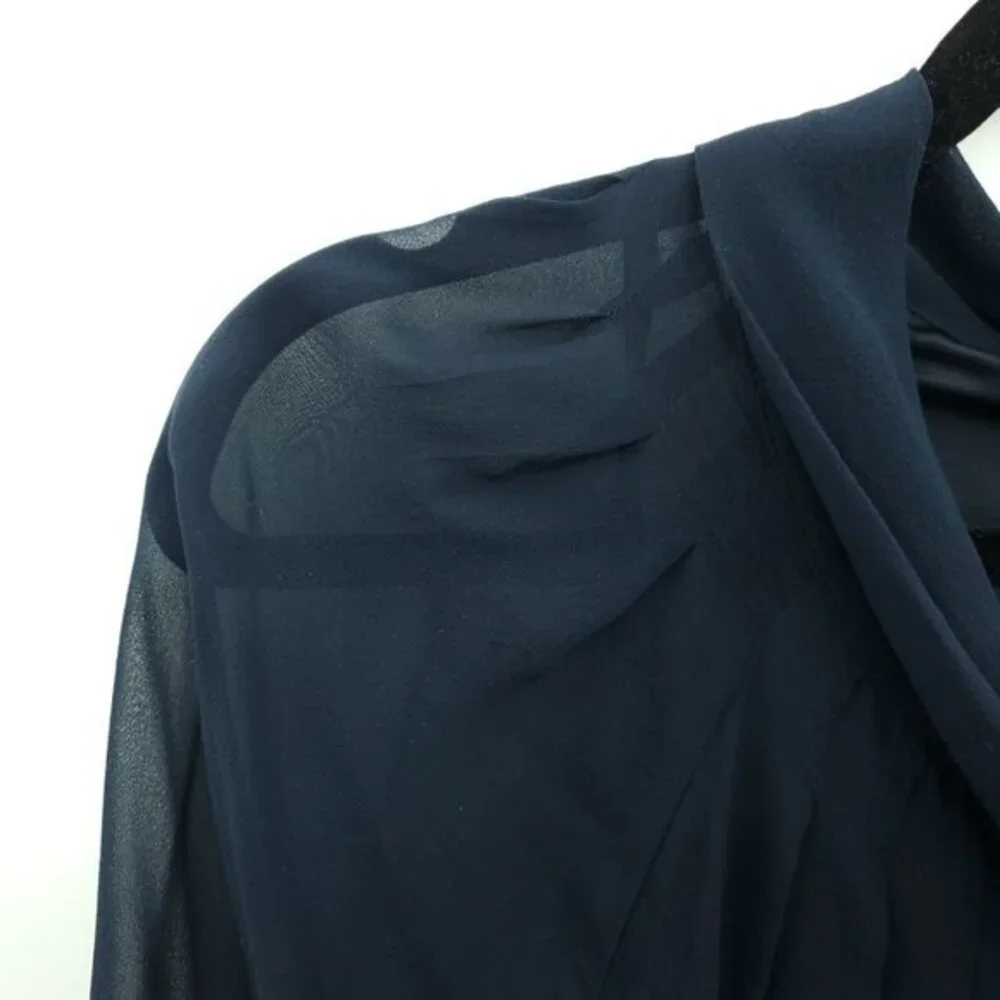 Boden 100% Silk Tie Neck Long Sleeve Midi Dress 12 US Navy Blue